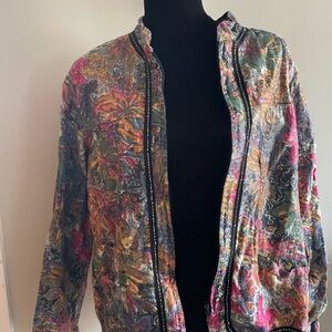 Pink and Black Bomber Jacket with Floral Pattern and Relaxed Fit